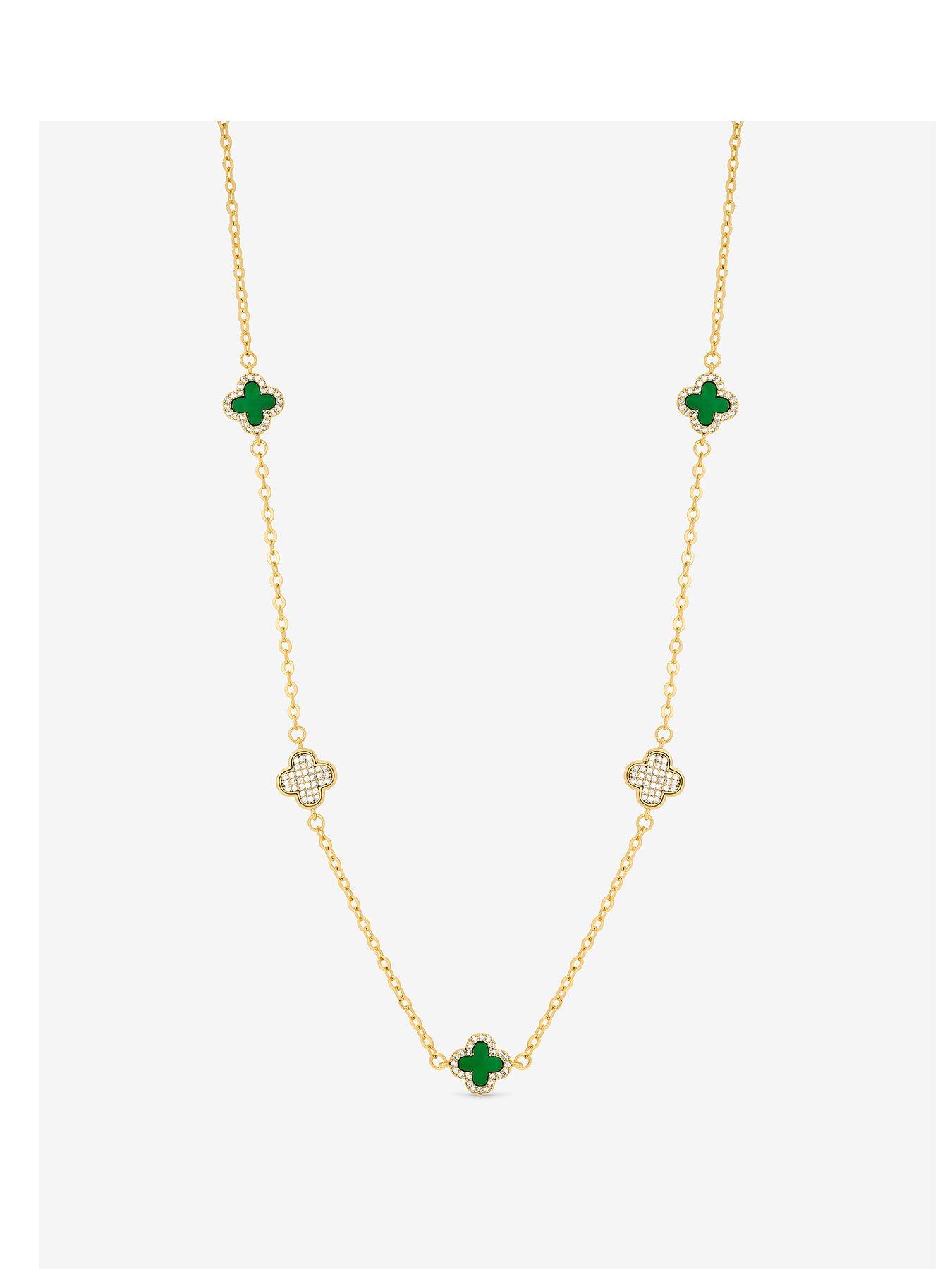 Jon Richard Gold Plated Pave and Malachite Clover Necklace