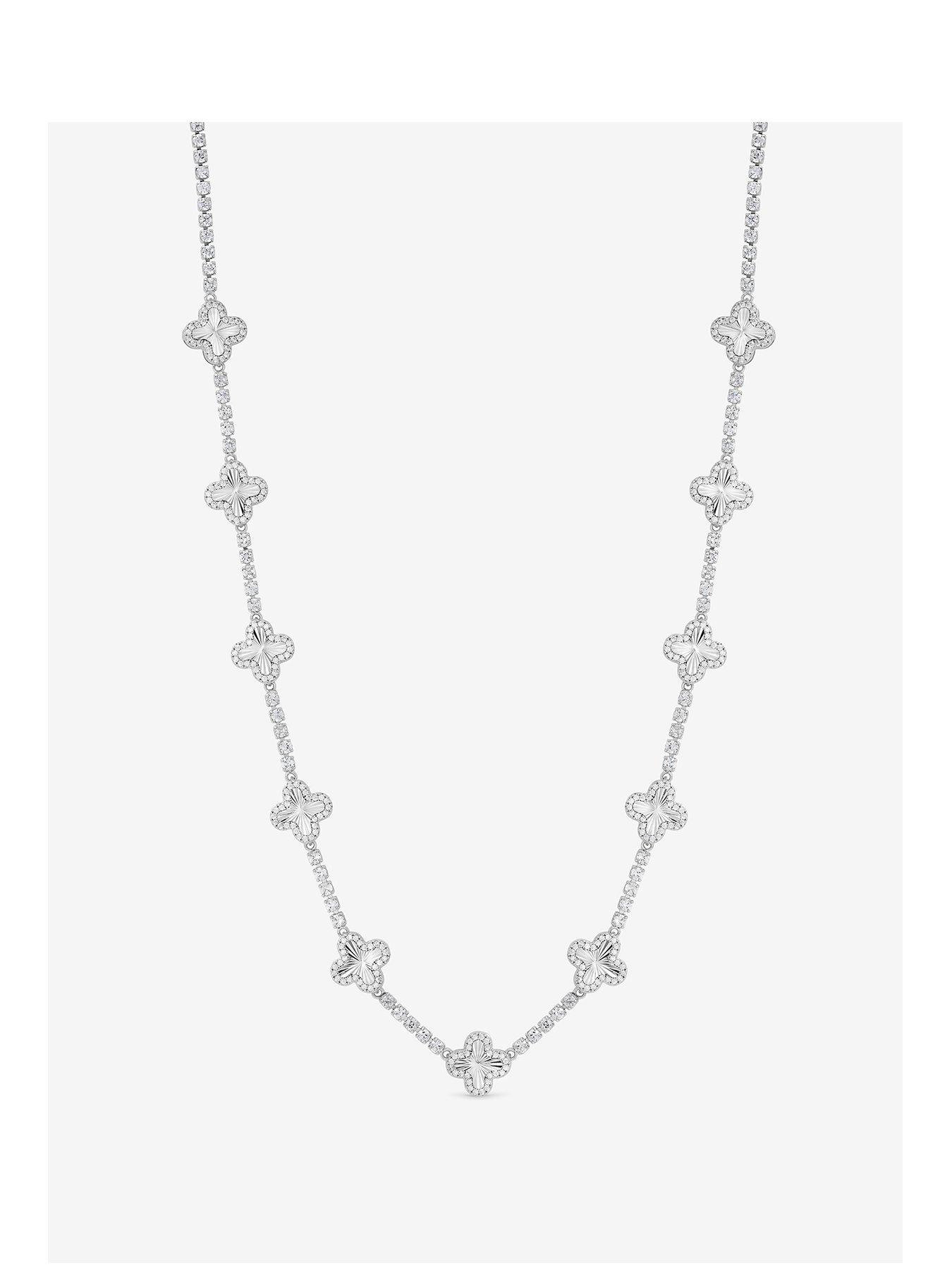 Image 2 of 4 of Jon Richard Rhodium Plated and Diamond Cut Station Clover Necklace - Gift Box