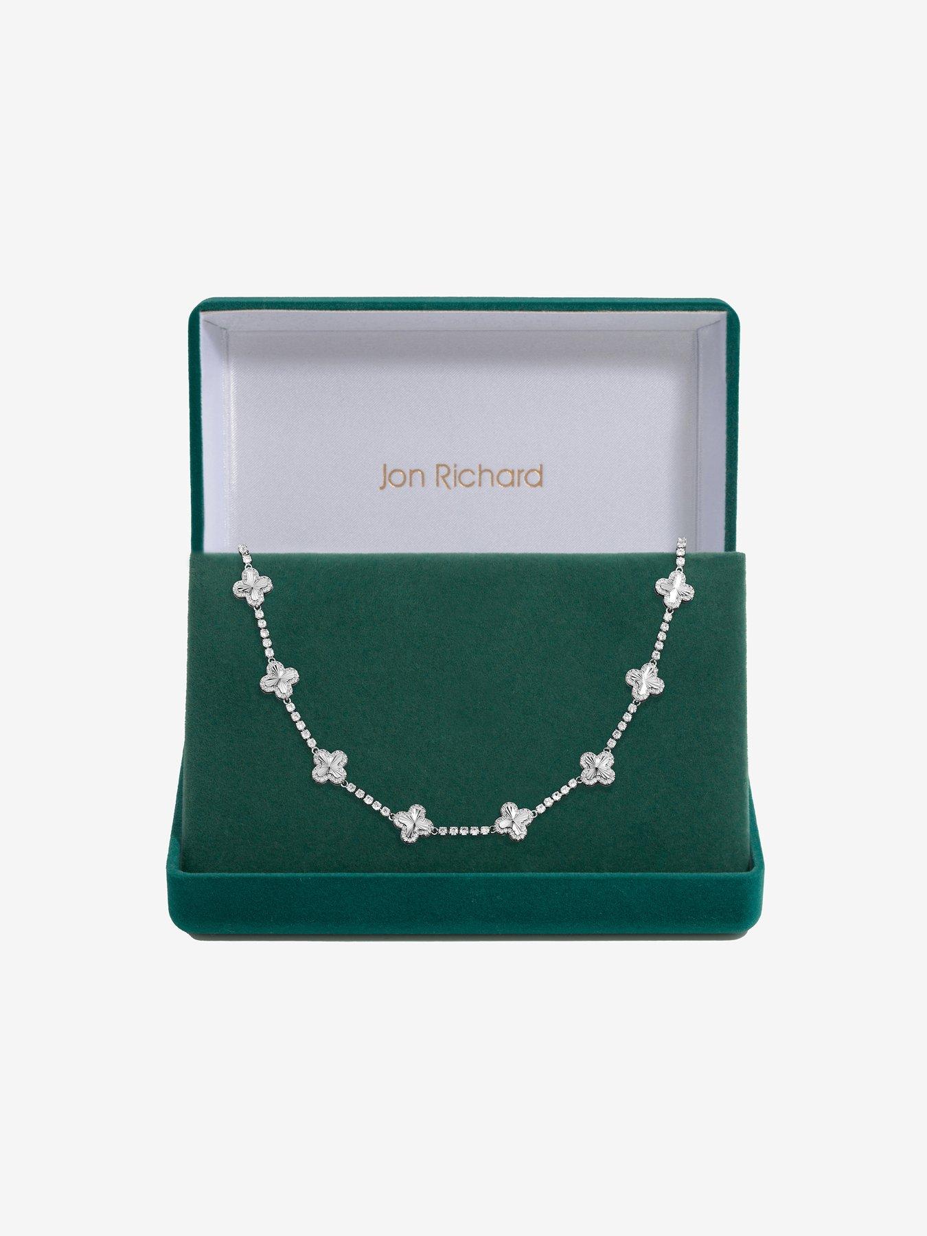 Image 4 of 4 of Jon Richard Rhodium Plated and Diamond Cut Station Clover Necklace - Gift Box