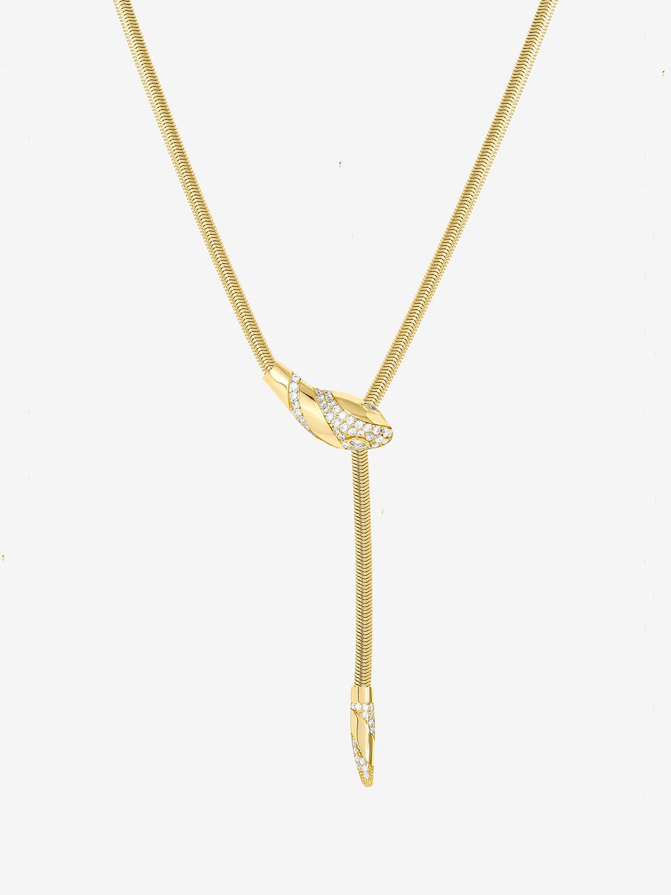 Inicio Inicio 14K Gold Plated and Crystal Snake Necklace