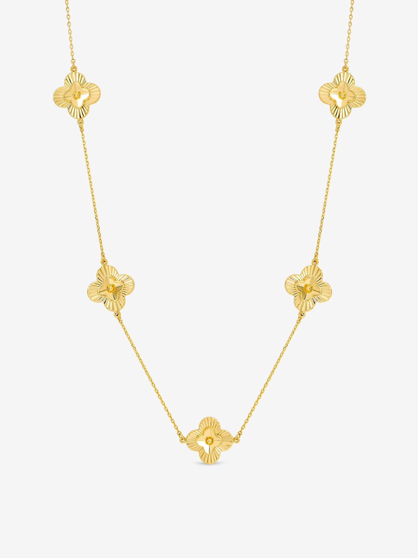 inicio-14k-gold-plated-diamond-cut-clover-station-necklacenbsp