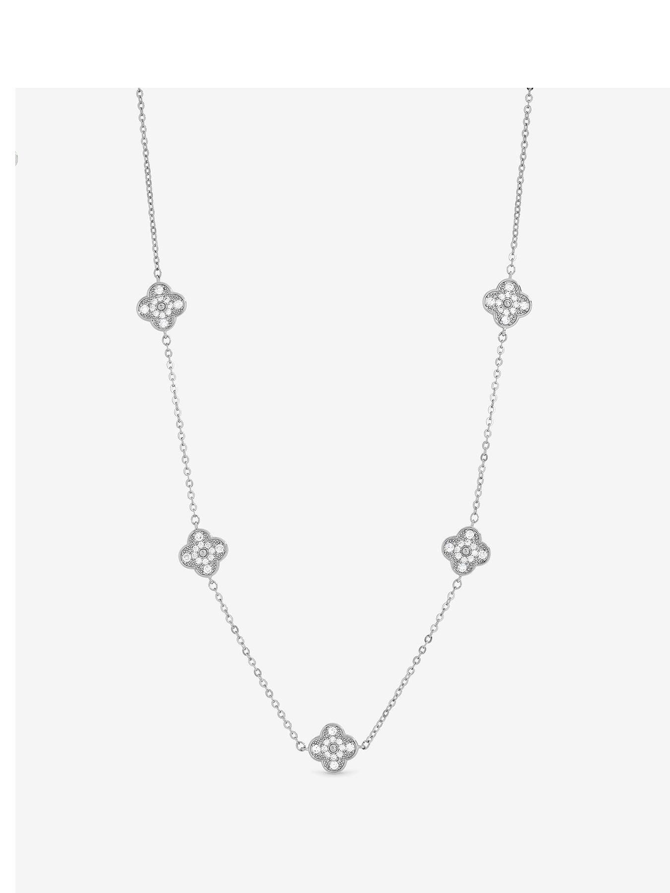 Jon Richard Rhodium Plated and Pave Clover Necklace