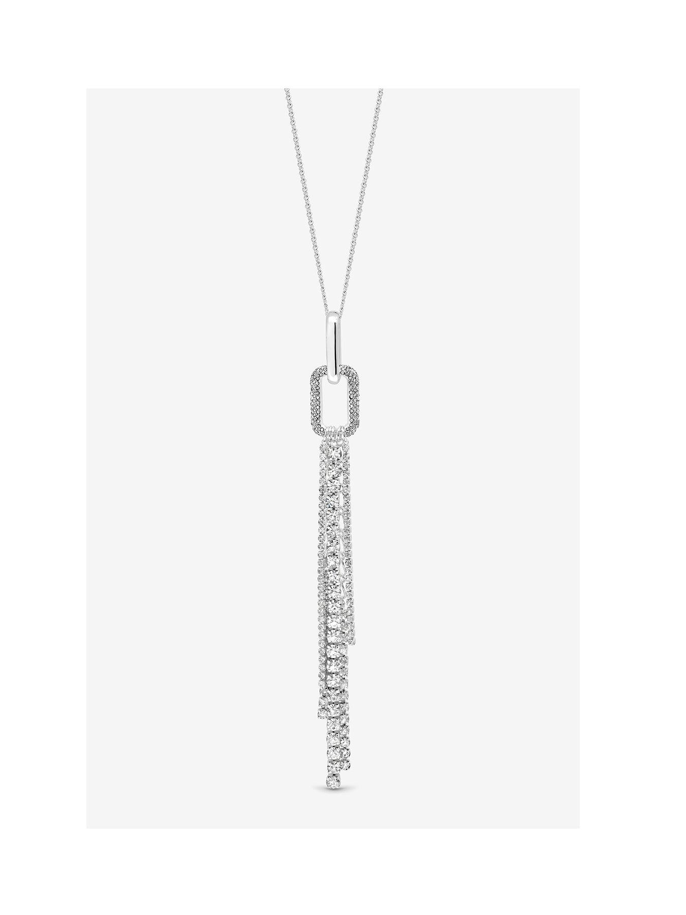 Image 1 of 3 of Mood Silver Crystal Link Tassel Necklace