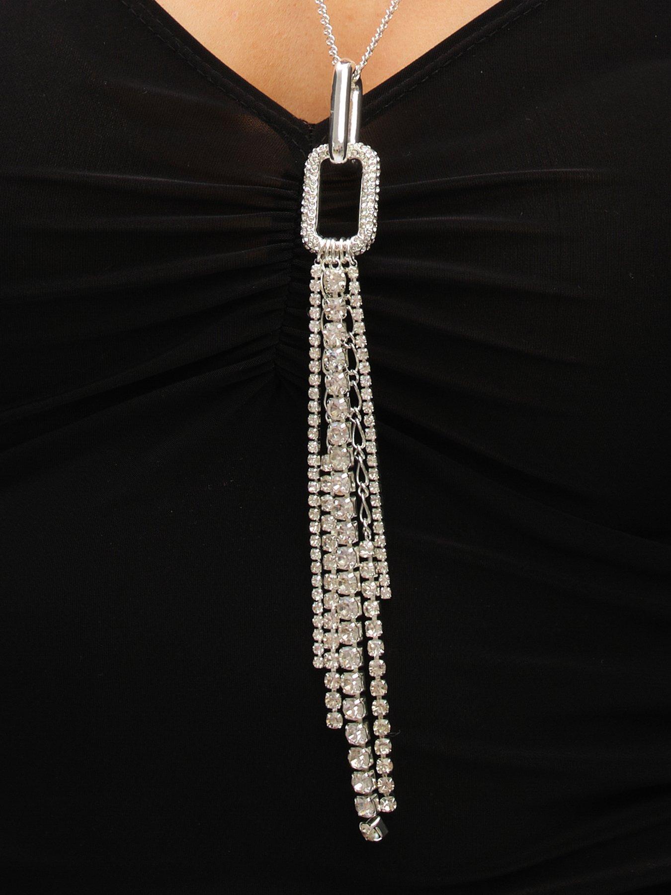Image 3 of 3 of Mood Silver Crystal Link Tassel Necklace