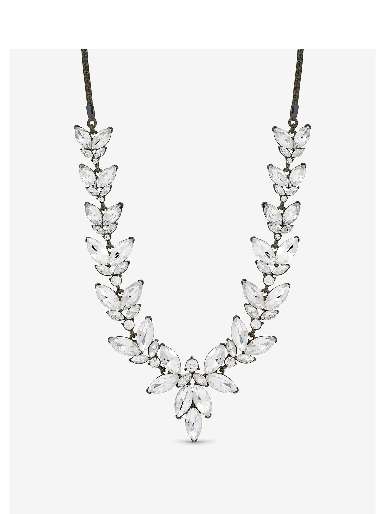Image 1 of 4 of Mood Hematite &amp; Crystal Leaf Y Drop Necklace