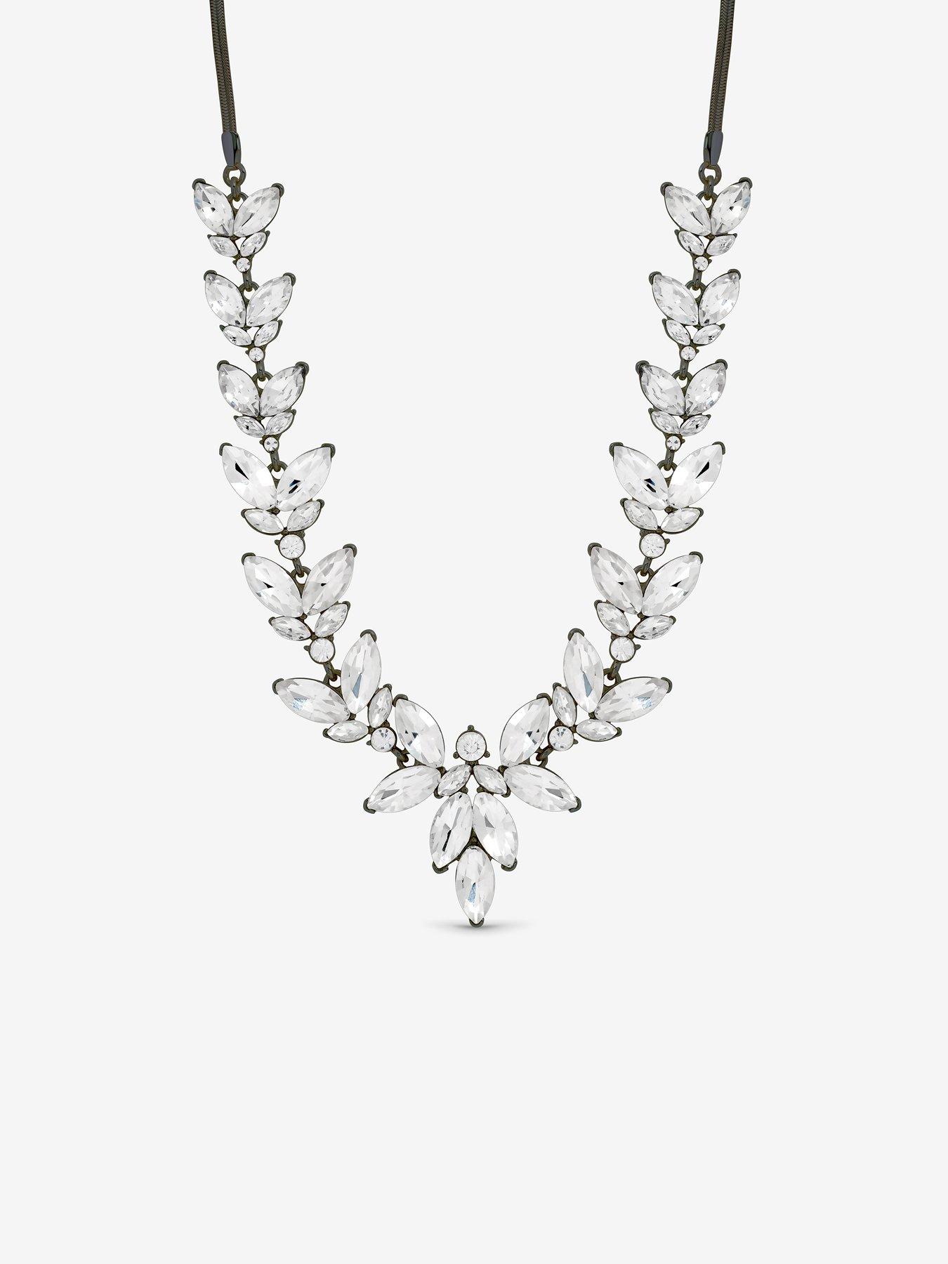 Image 2 of 4 of Mood Hematite &amp; Crystal Leaf Y Drop Necklace