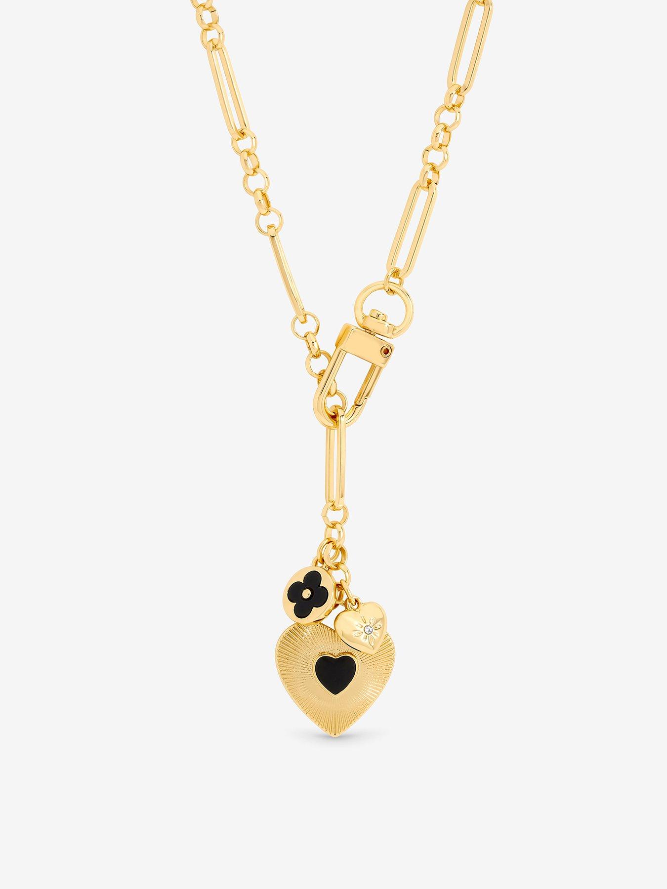 Image 1 of 3 of Mood Gold Polished &amp; Jet Heart Charm Necklace
