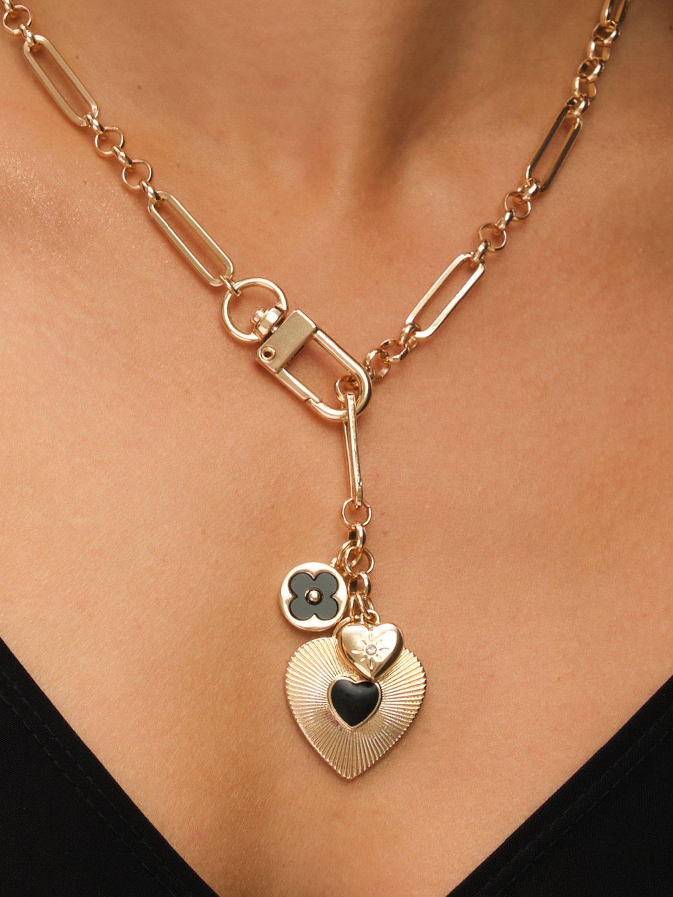 Image 3 of 3 of Mood Gold Polished &amp; Jet Heart Charm Necklace