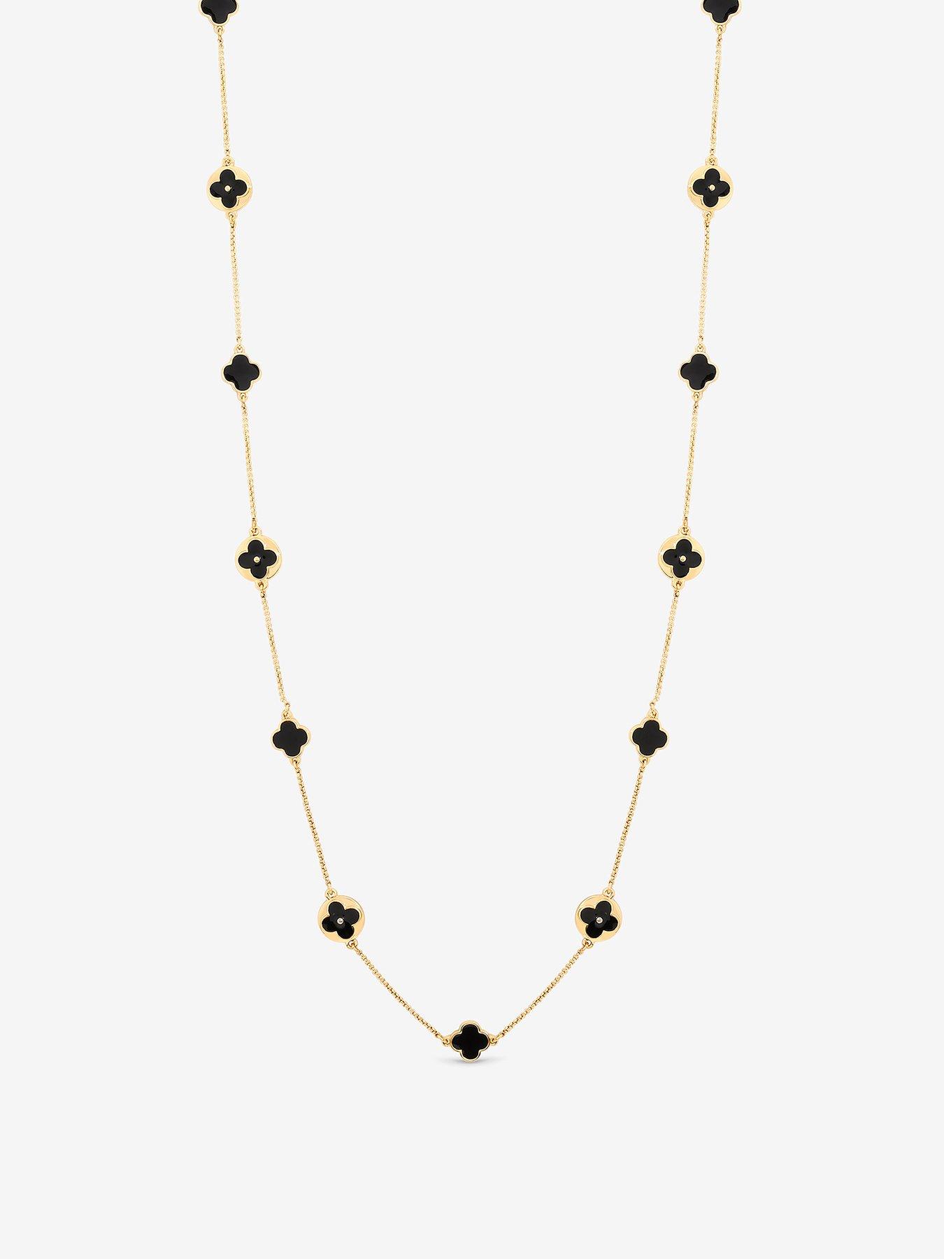 Image 1 of 3 of Mood Gold &amp; Jet Long Clover Necklace - Gold