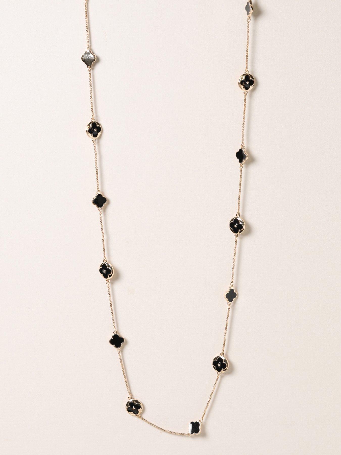 Image 2 of 3 of Mood Gold &amp; Jet Long Clover Necklace - Gold
