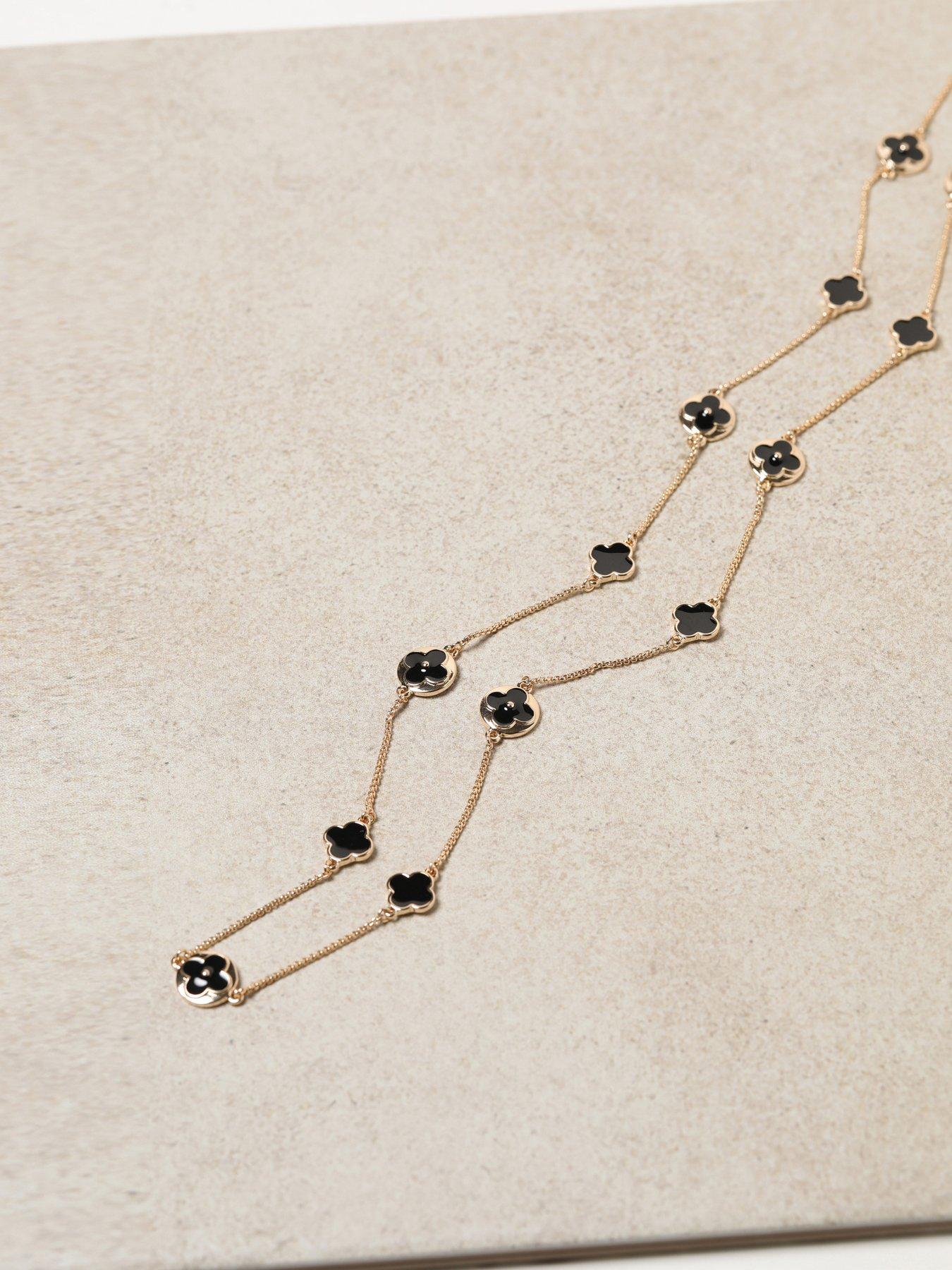 Image 3 of 3 of Mood Gold &amp; Jet Long Clover Necklace - Gold
