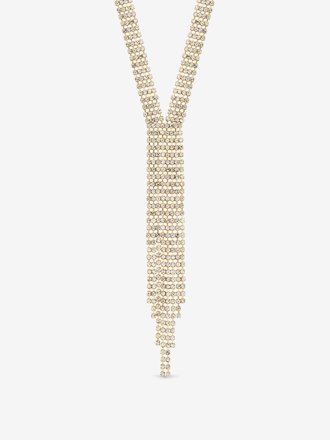 Image 1 of 1 of Mood Gold Crystal Multi Row Y Statement Necklace