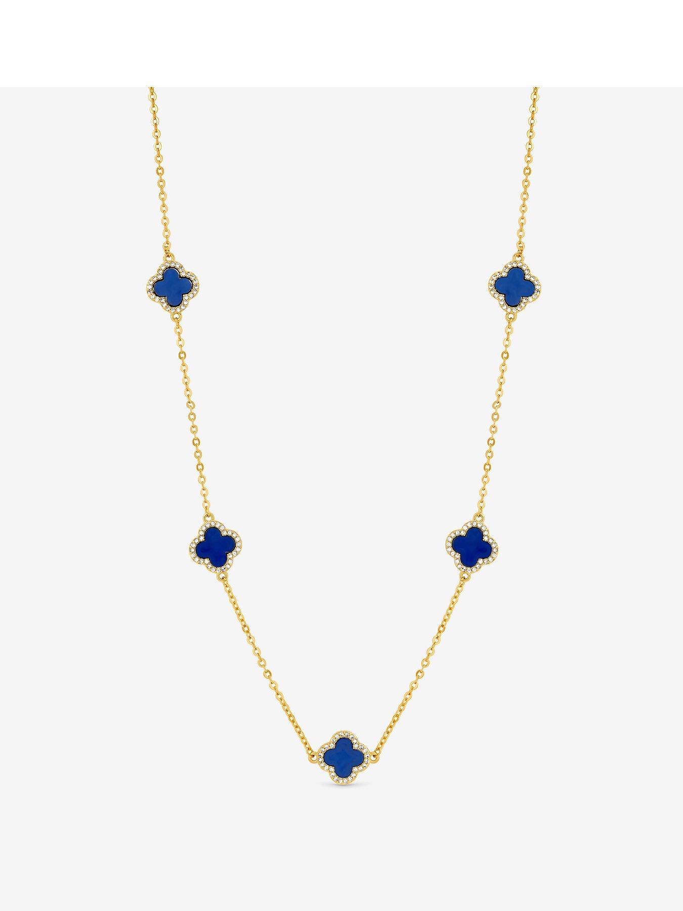 Jon Richard Jon Richard Gold Plated Lapis Station Clover Necklace