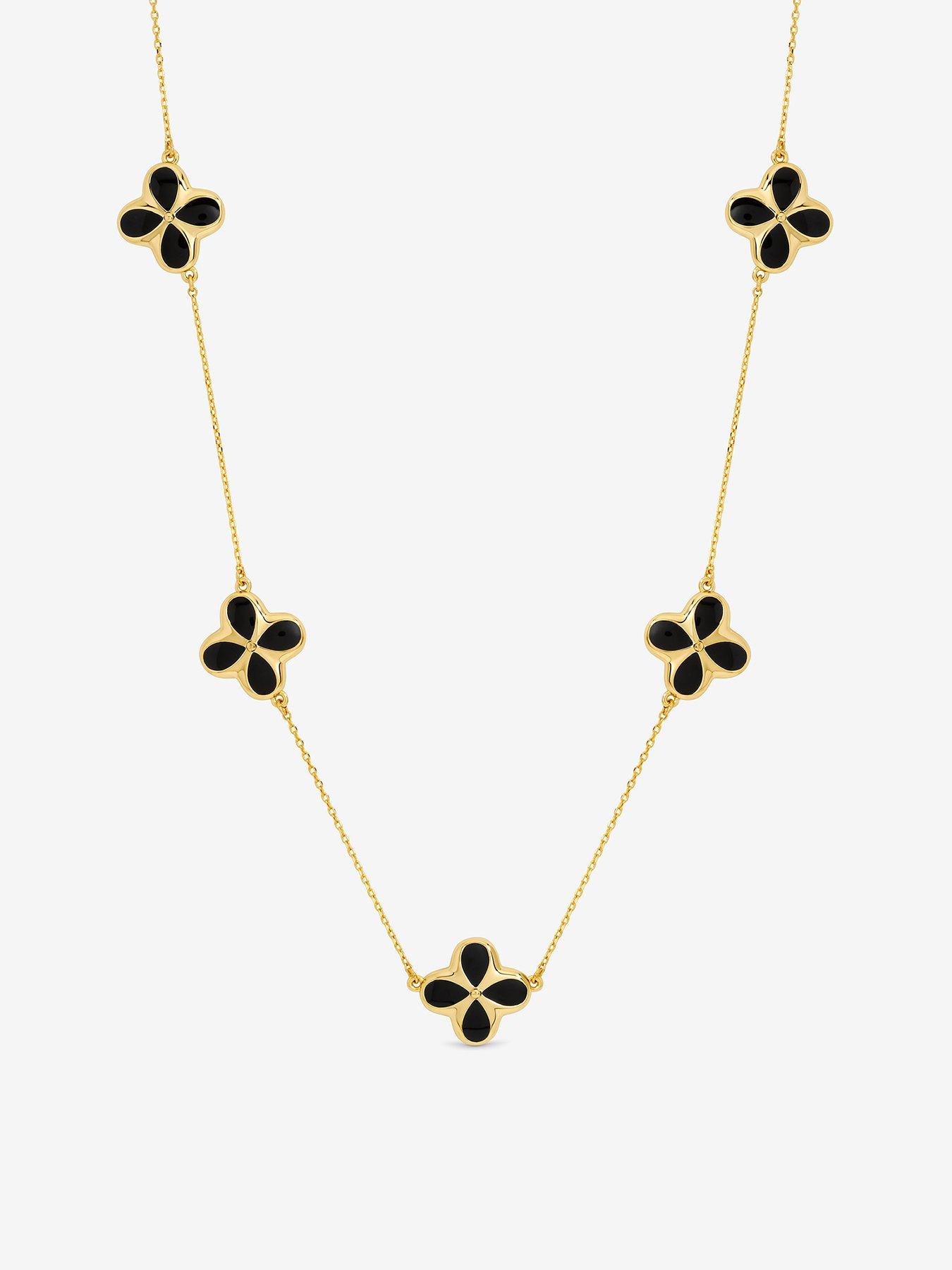 inicio-14k-gold-plated-and-jet-enamel-clover-necklace