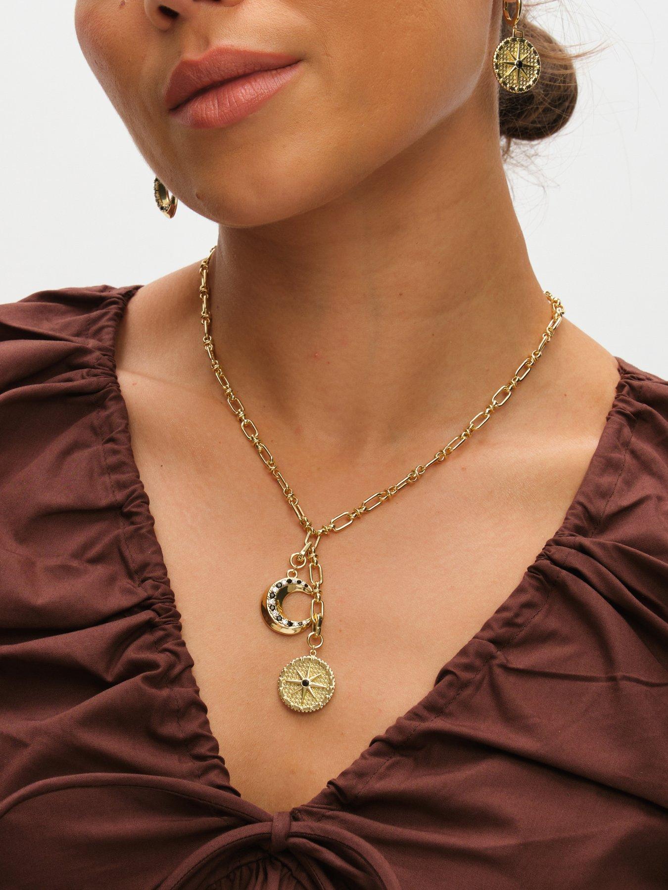 Image 2 of 4 of Inicio 14K Gold Plated Celestial Multi&nbsp;Charm Drop&nbsp;Pendant &nbsp;