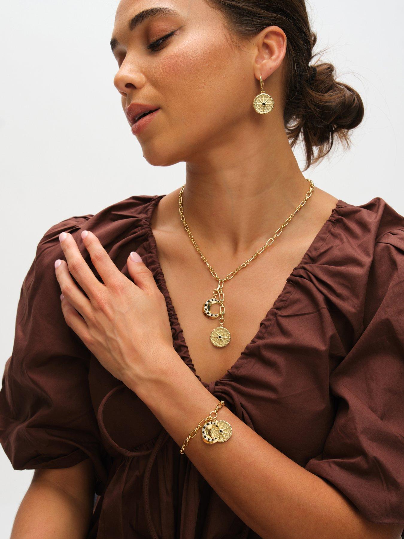 Image 3 of 4 of Inicio 14K Gold Plated Celestial Multi&nbsp;Charm Drop&nbsp;Pendant &nbsp;