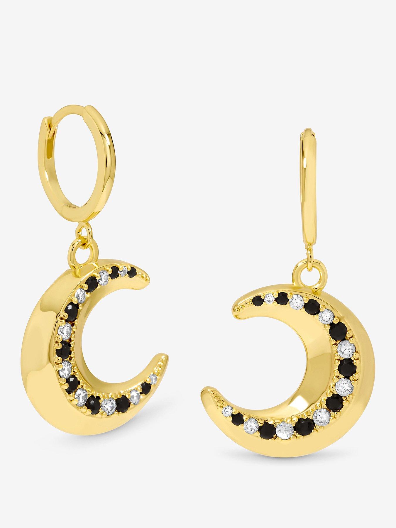 Inicio 14K Gold Plated Celestial Moon Charm Hoop Earrings