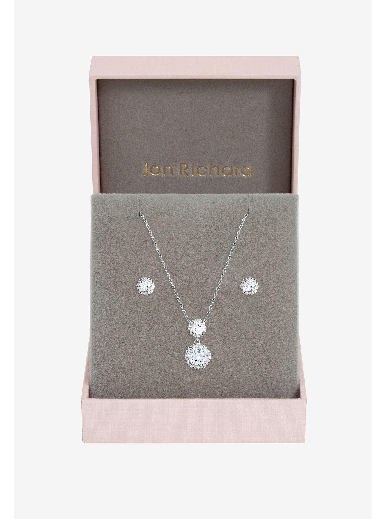 Jon Richard Rhodium Plated and Cubic Zirconia Double Halo Drop Set - Gift Box