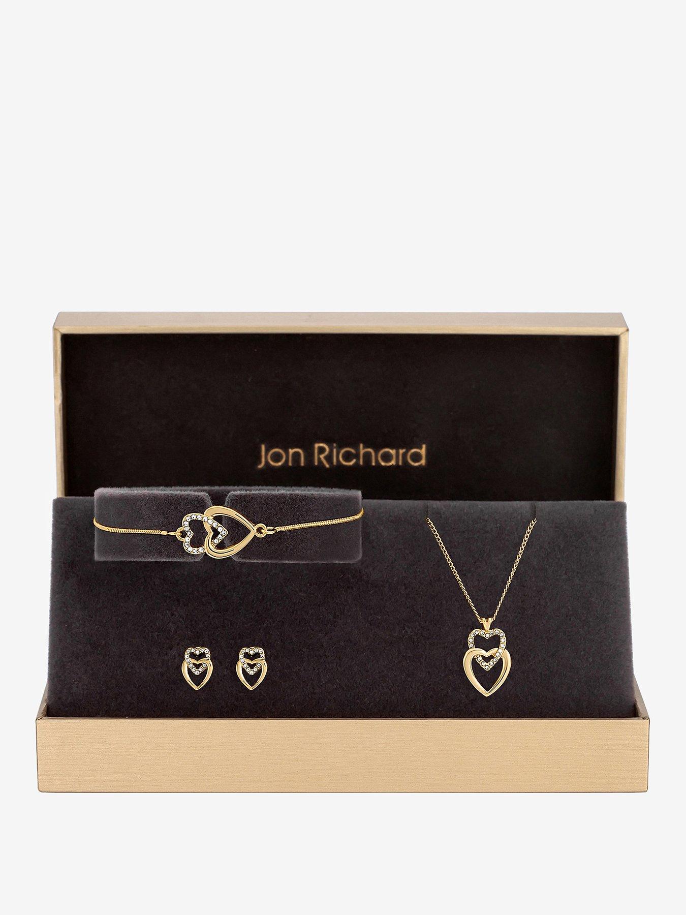 Jon Richard Gold Plated Crystal and Polished Heart Trio Set - Gift Box