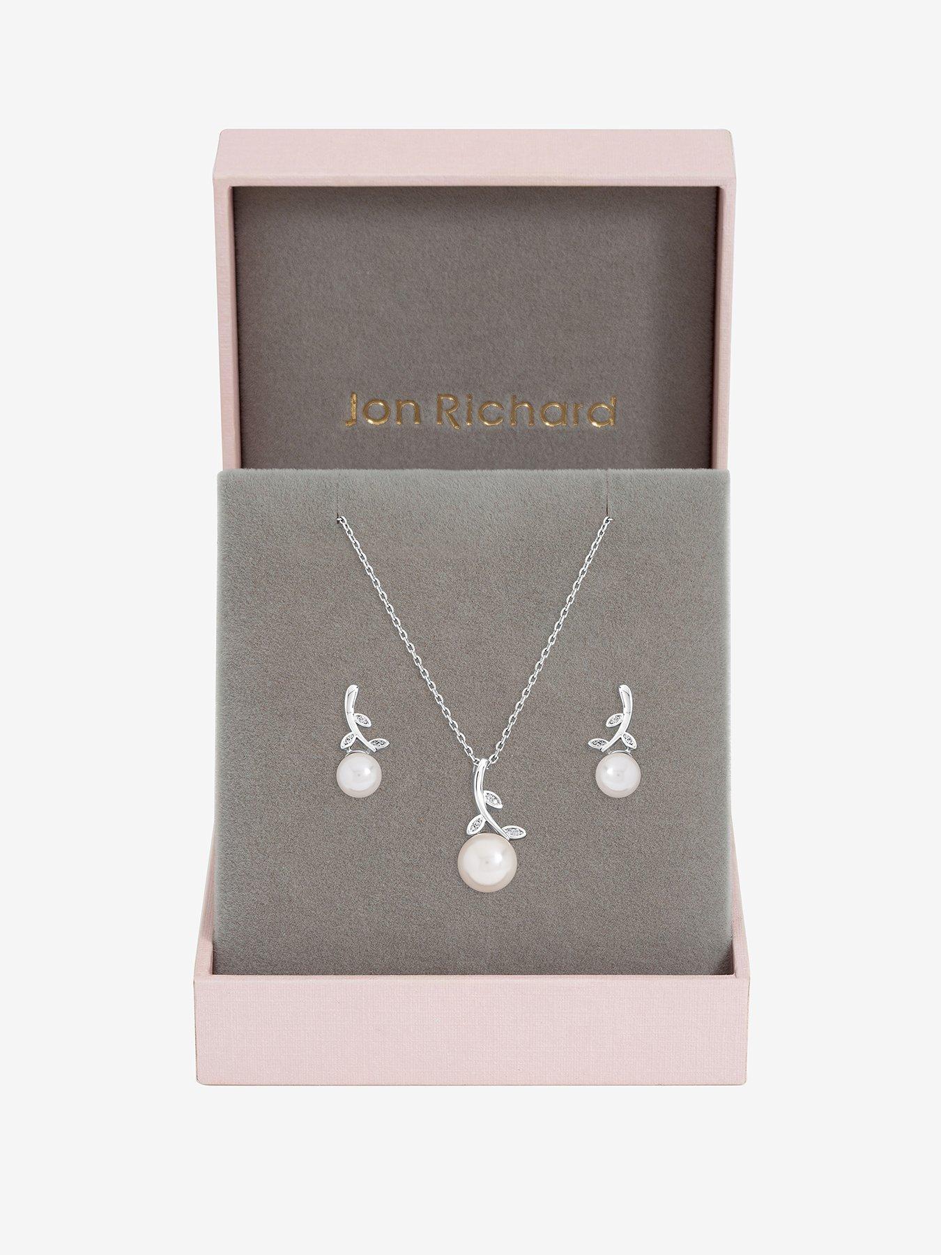 Jon Richard Jon Richard Rhodium Plated Crystal Leaf and Pearl Drop Set