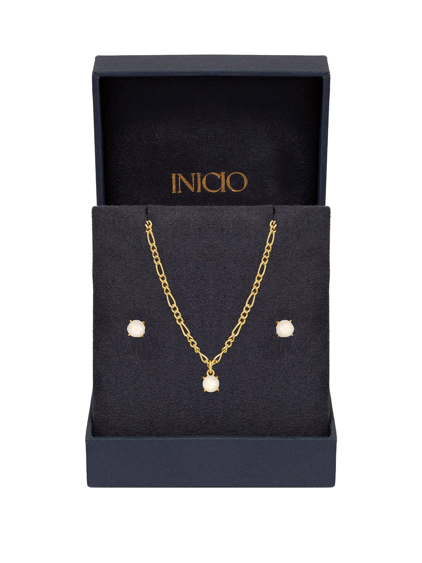 Inicio 14K Gold Plated Opal Stone Pendant Set - Gift Box - Gold