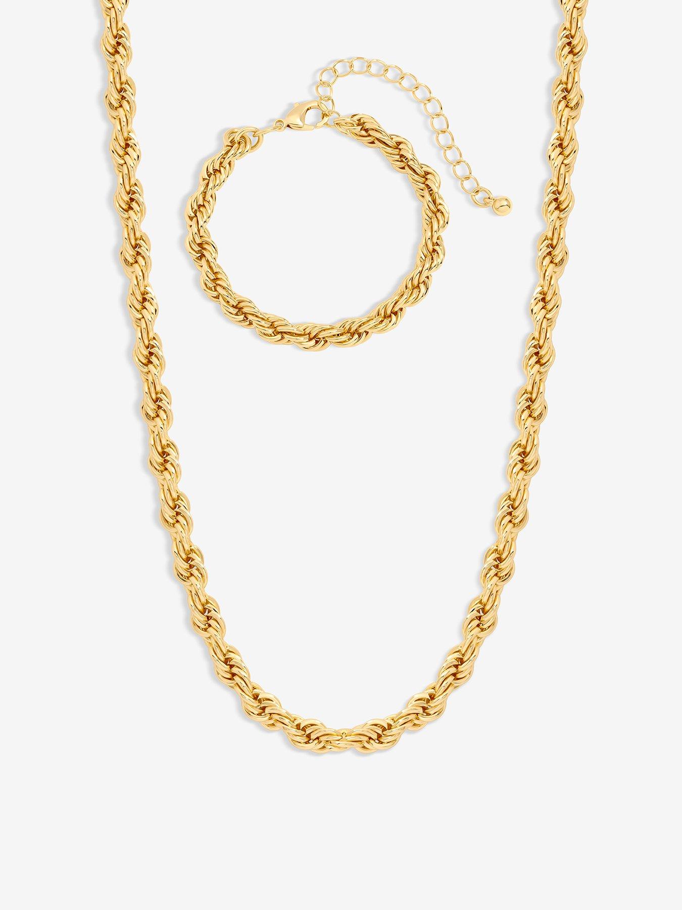 Mood Gold Twisted Rope Necklace  &  Bracelet Set