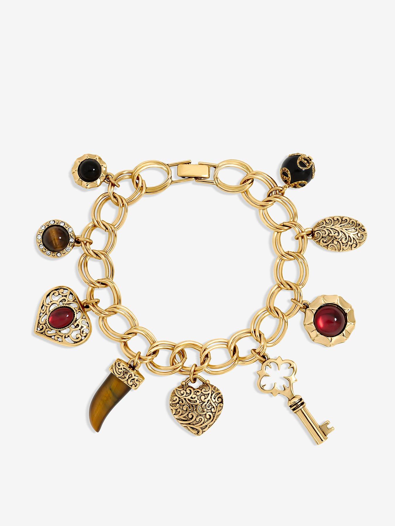 Mood Polished Gold  &  Burgundy Heart Charm Bracelet