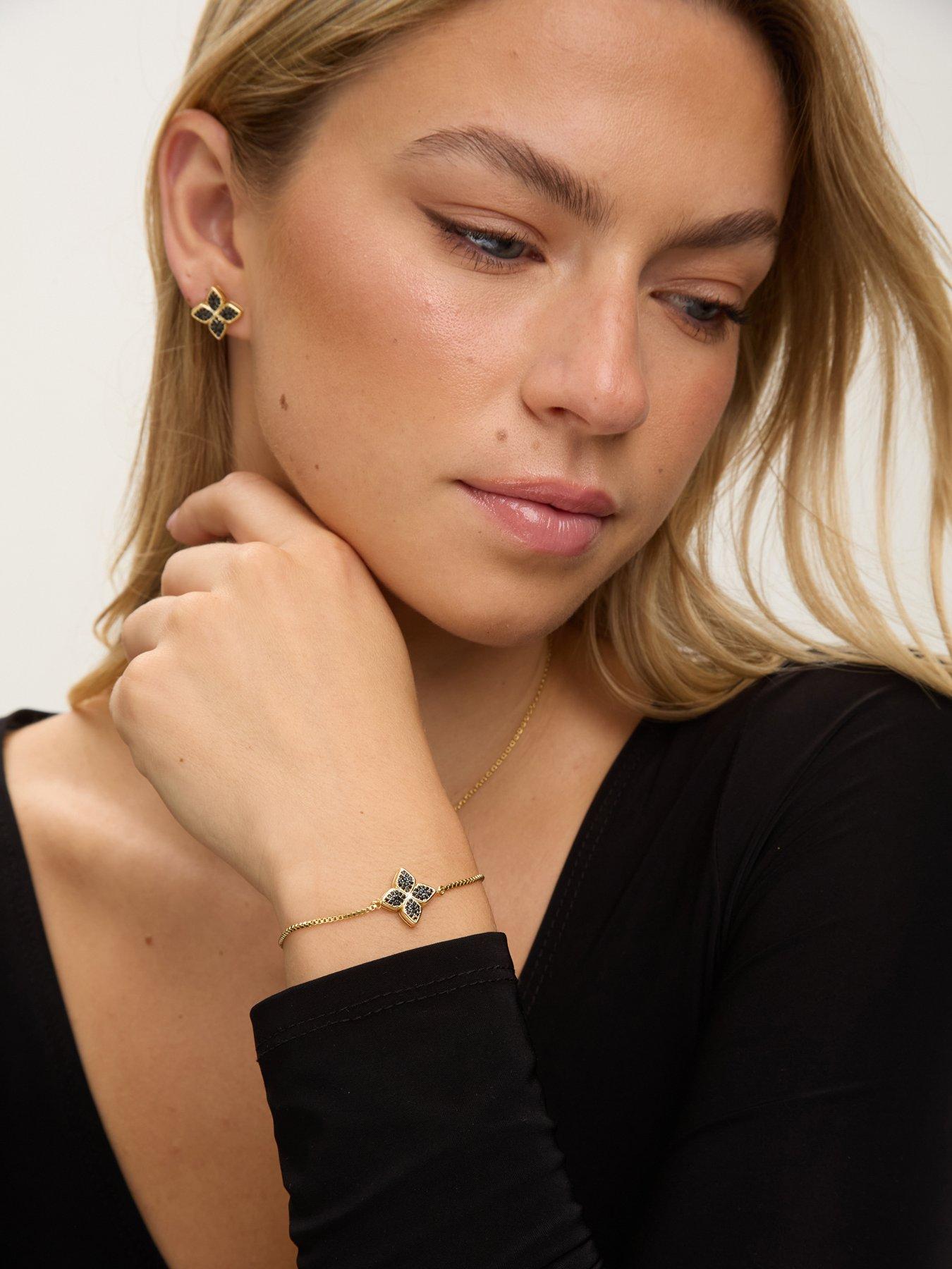 Image 2 of 3 of Jon Richard 14K Gold Plated and Jet Druzy Stone Clover Bracelet