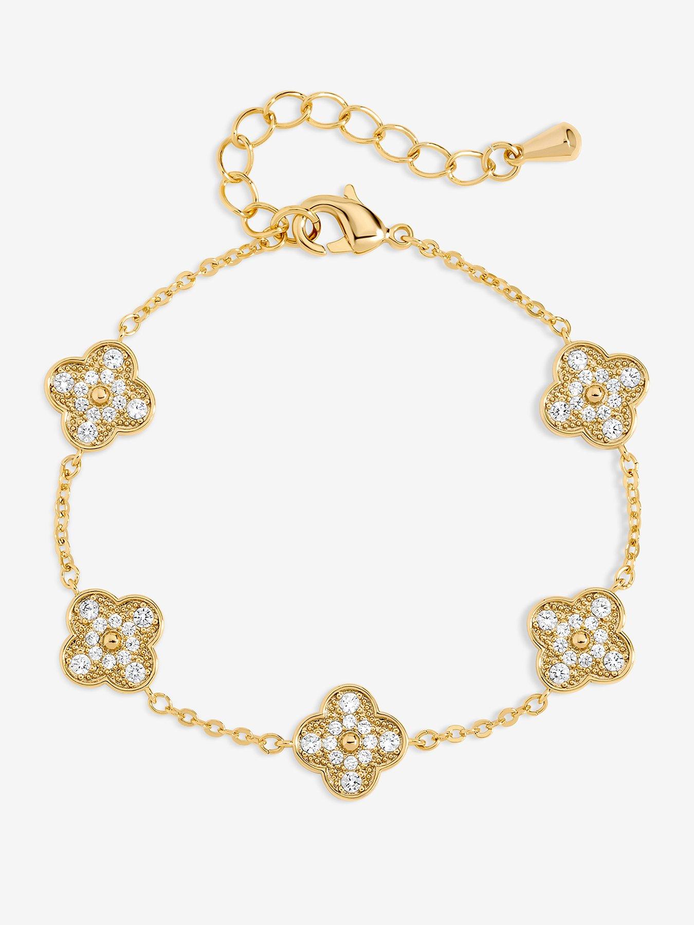 Image 1 of 1 of Jon Richard Jon Richard Gold Plated Pave Clover Bracelet