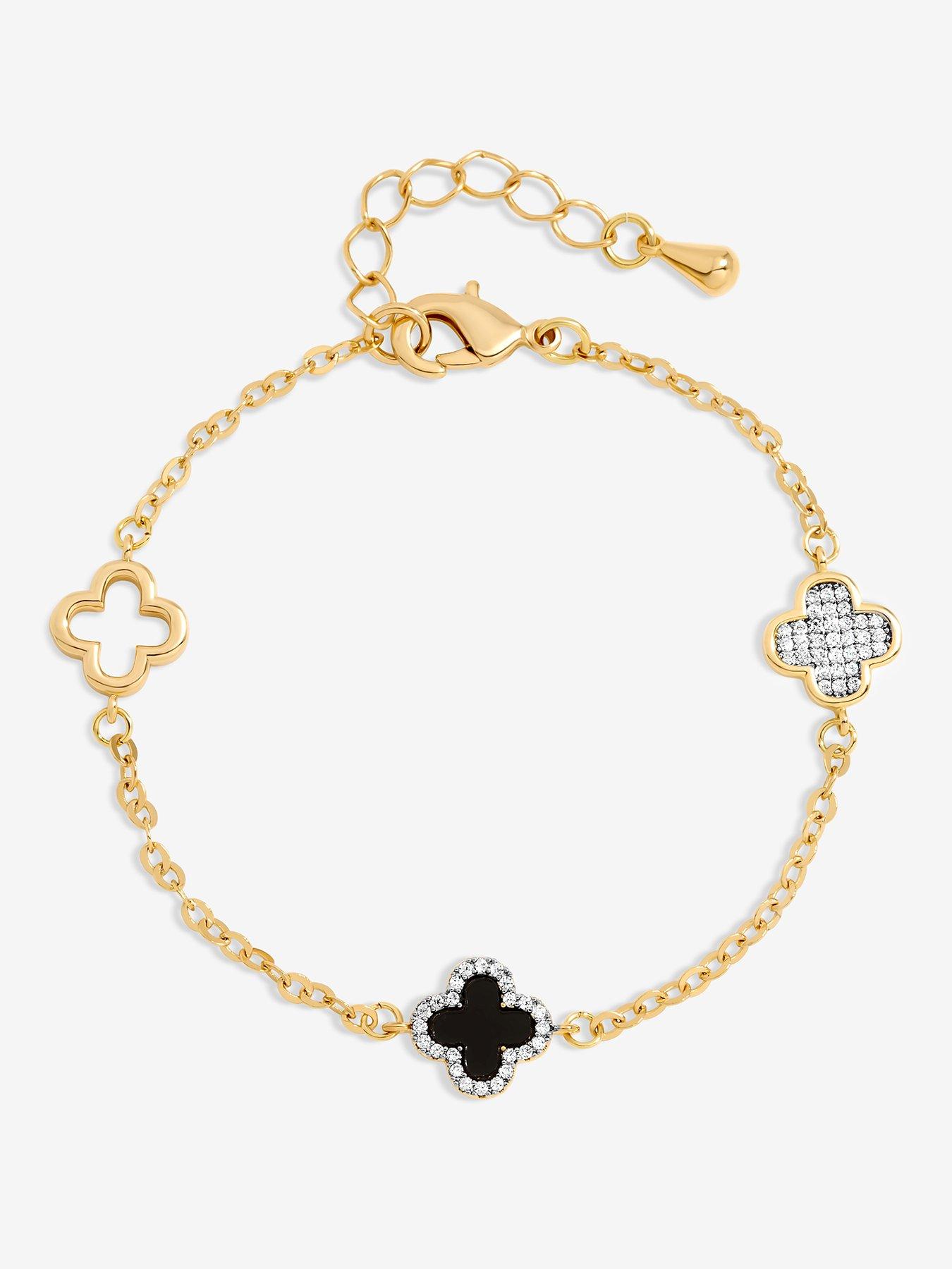 Jon Richard Gold Plated Pave and Jet Clover Bracelet