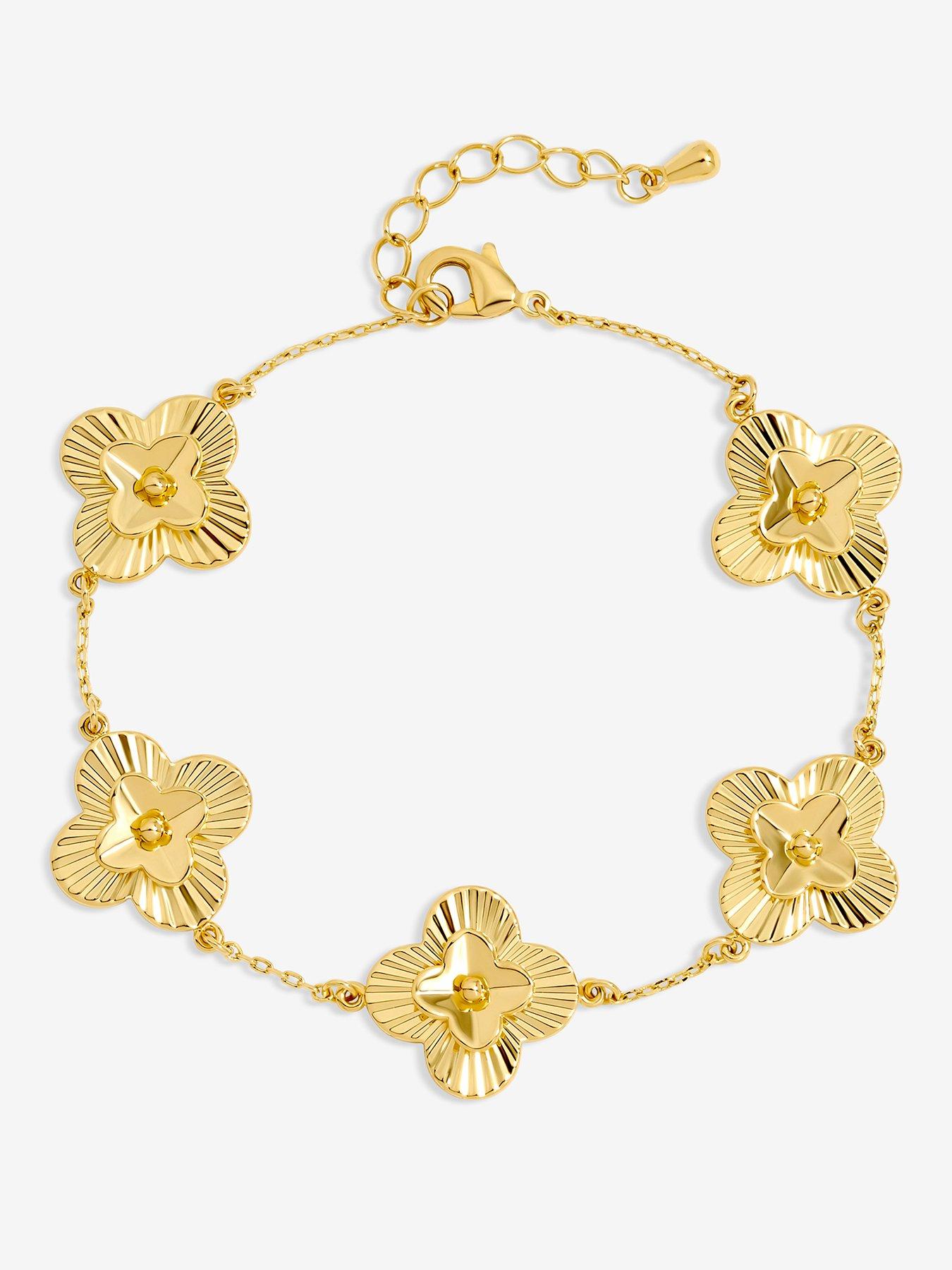 inicio-14k-gold-plated-dimaond-cut-clover-station-bracelet