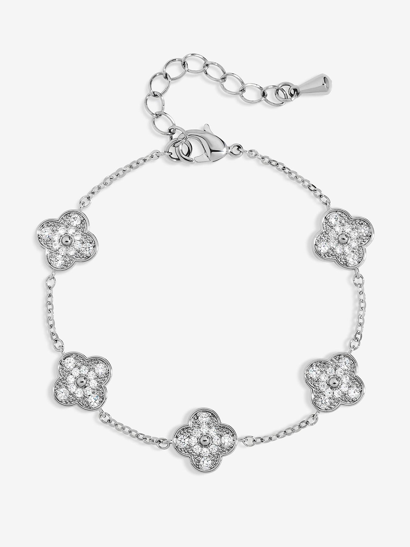 Jon Richard Jon Richard Rhodium Plated and Pave Clover Bracelet