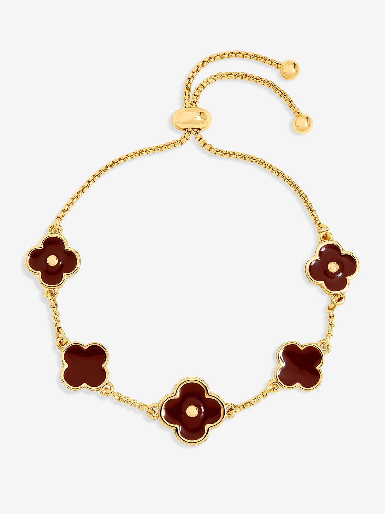 Image 1 of 3 of Mood Gold Polished &amp; Burgundy Clover Bracelet