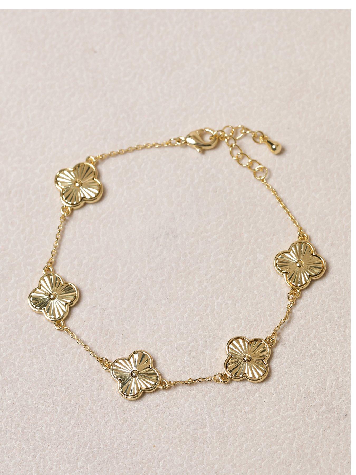 Jon Richard Jon Richard 14K Gold Plated Diamond Cut Clover Bracelet