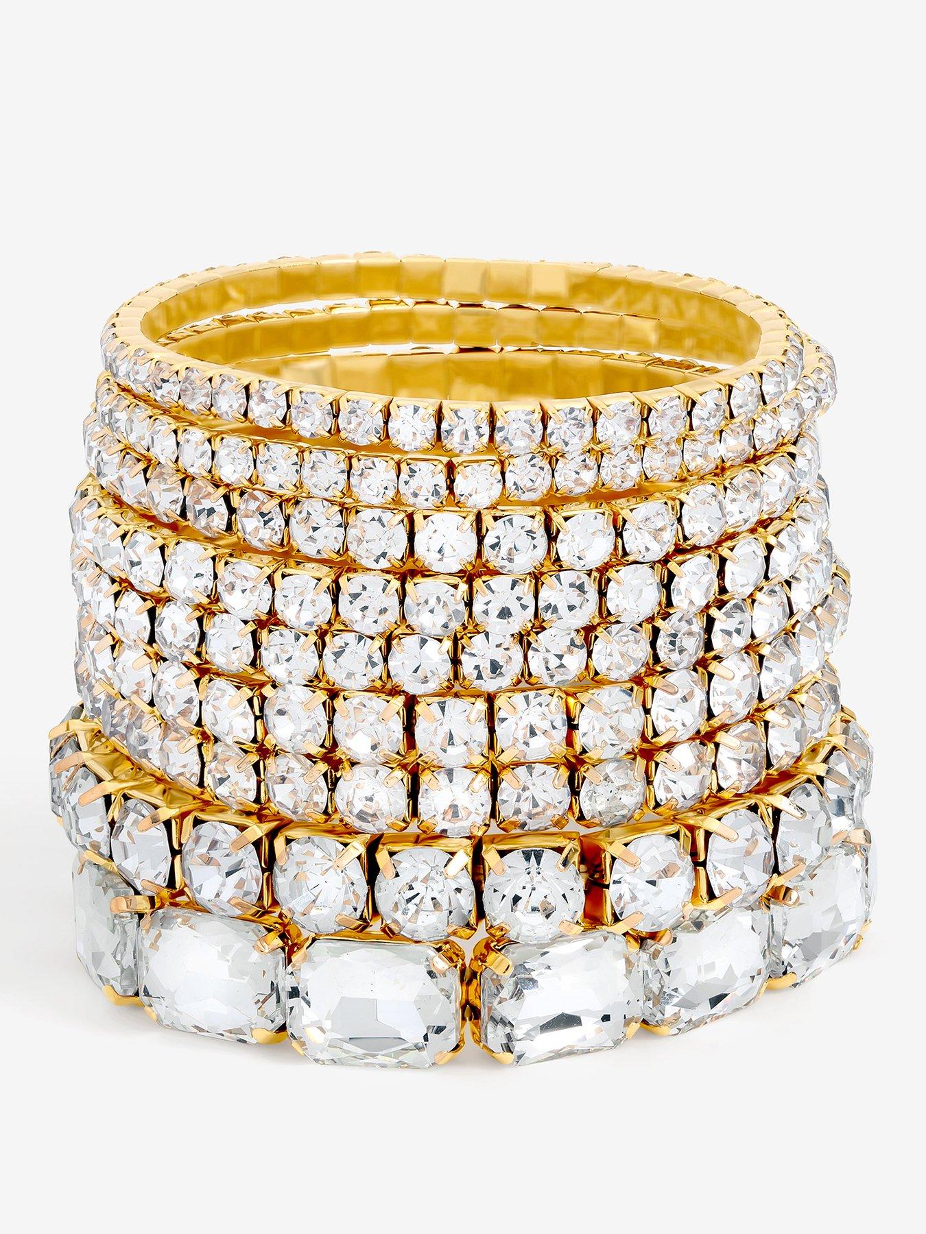 Image 1 of 3 of Mood Mood Gold Crystal Multipack Stretch Bracelets - Pack of 7