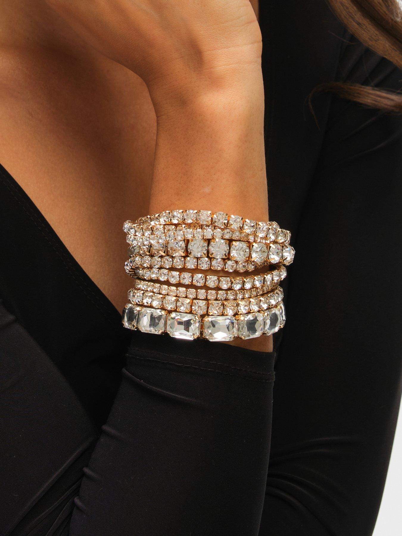Image 2 of 3 of Mood Mood Gold Crystal Multipack Stretch Bracelets - Pack of 7