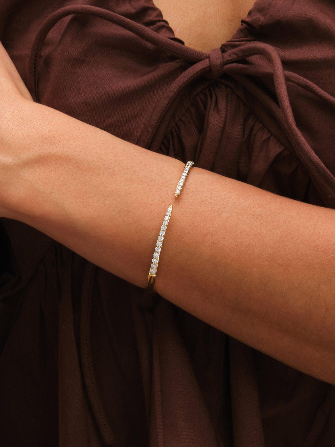 Image 2 of 3 of Inicio 14K Gold Plated and Crystal Open Bangle