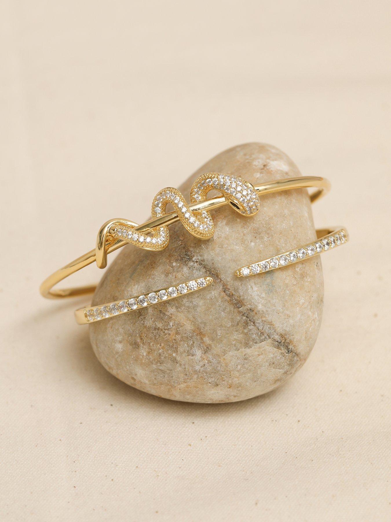 Image 3 of 3 of Inicio 14K Gold Plated and Crystal Open Bangle