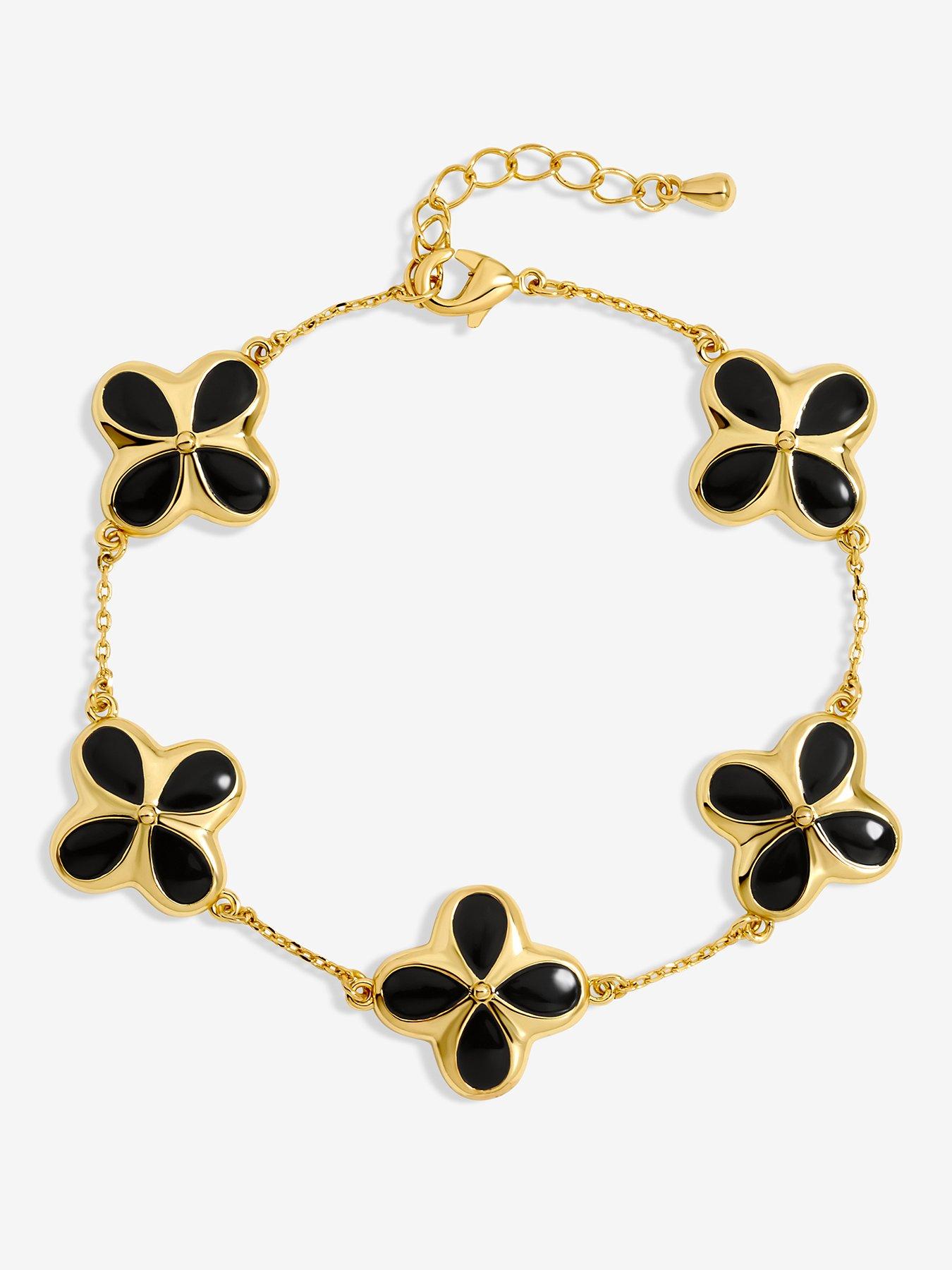 inicio-14k-gold-plated-and-jet-enamel-clover-bracelet