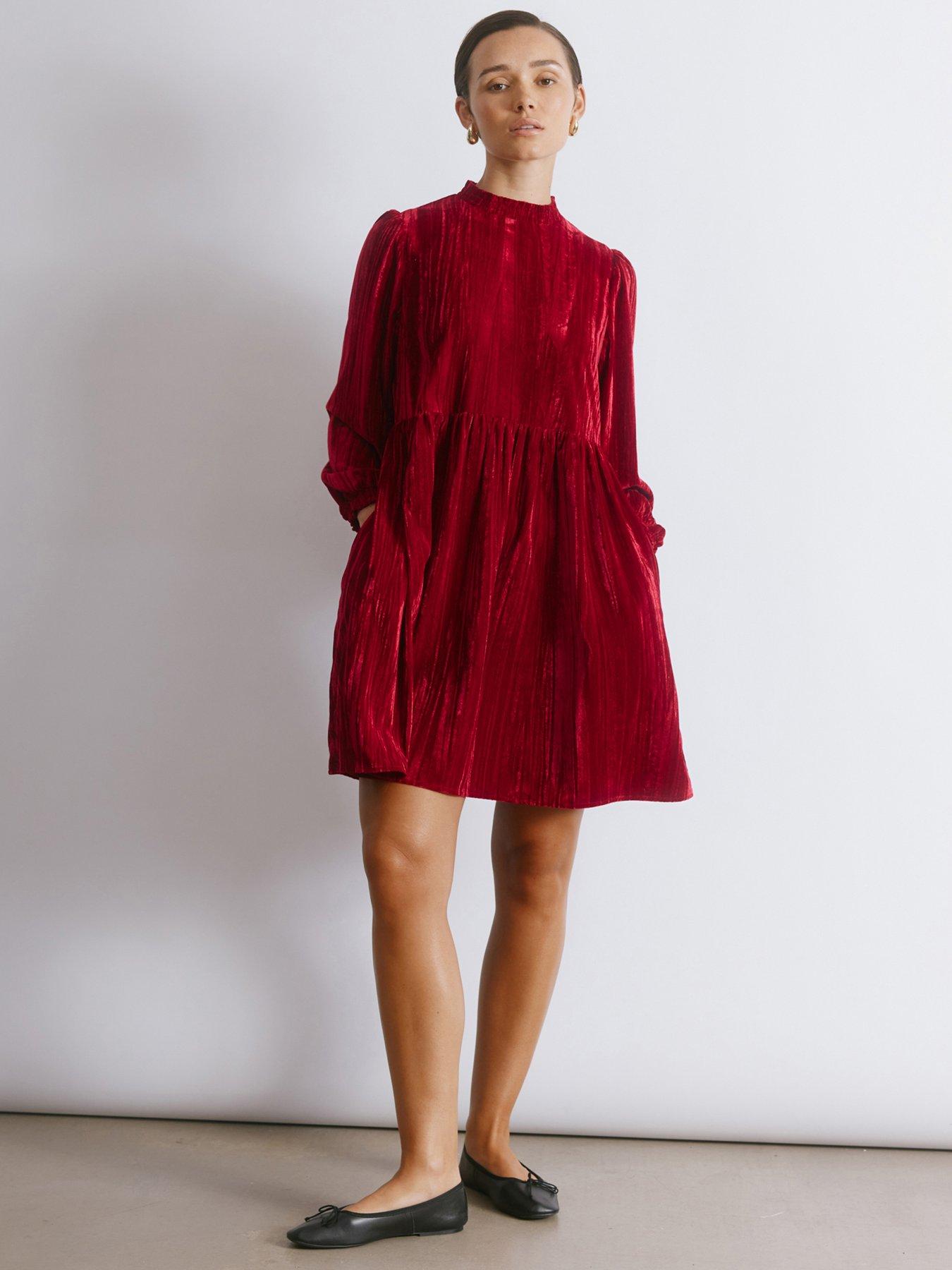 albaray-crushed-velvet-short-dress-redfront
