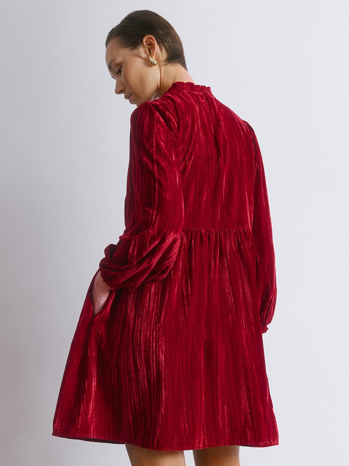 albaray-crushed-velvet-short-dress-redstillFront