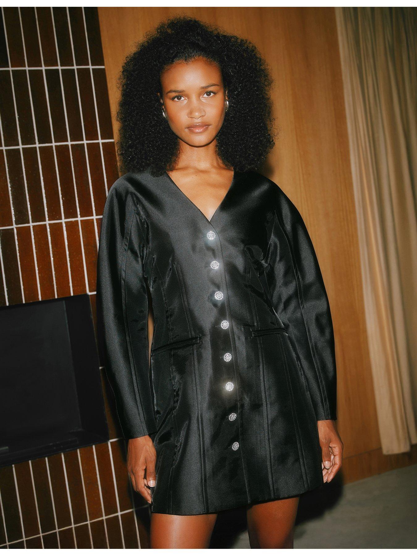 Albaray Cocoon Sleeve Taffeta Dress - Black