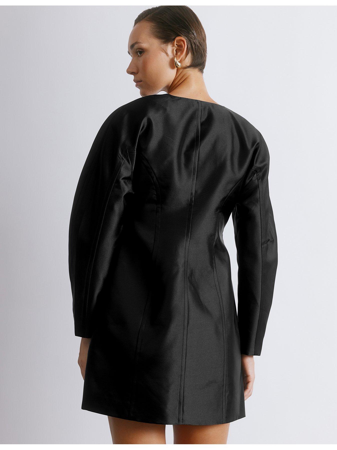 albaray-cocoon-sleeve-taffeta-dress-blackstillFront