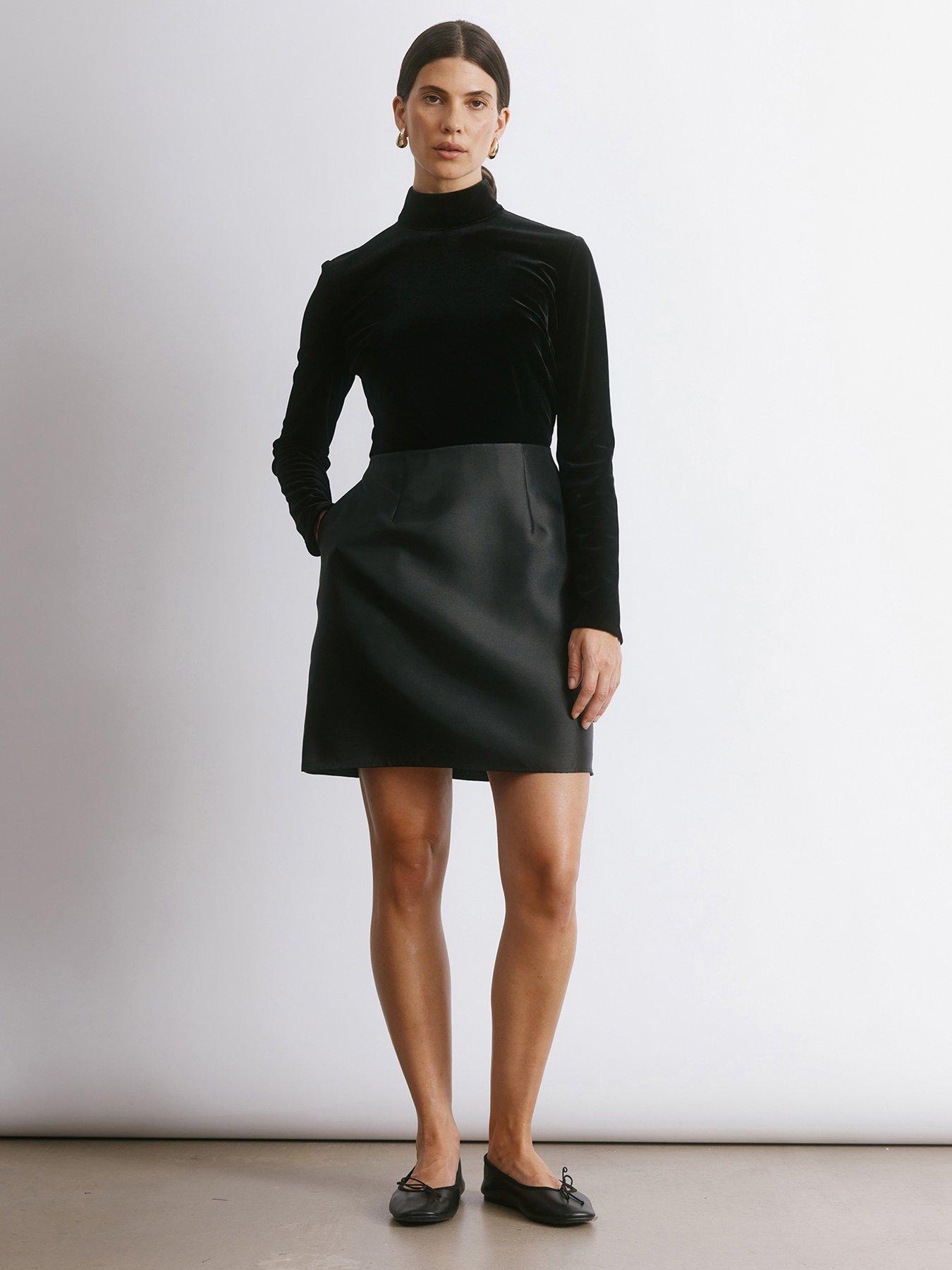 Albaray Velvet  &  Taffeta  Funnel Neck Short Dress - Black