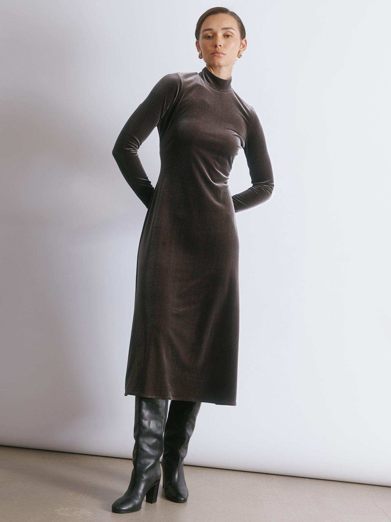 albaray-velvet-funnel-neck-maxi-dress-brownfront
