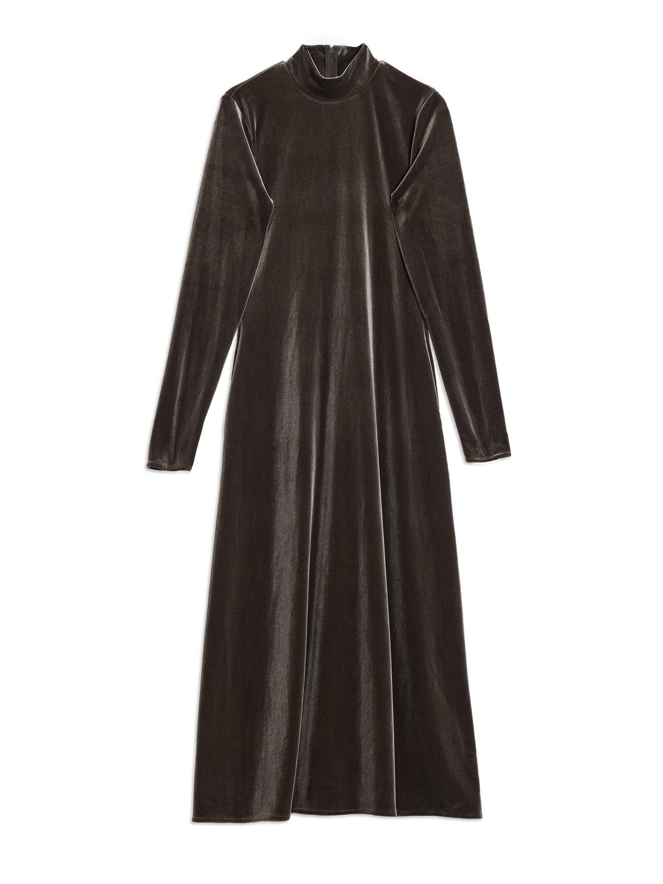 albaray-velvet-funnel-neck-maxi-dress-brownoutfit