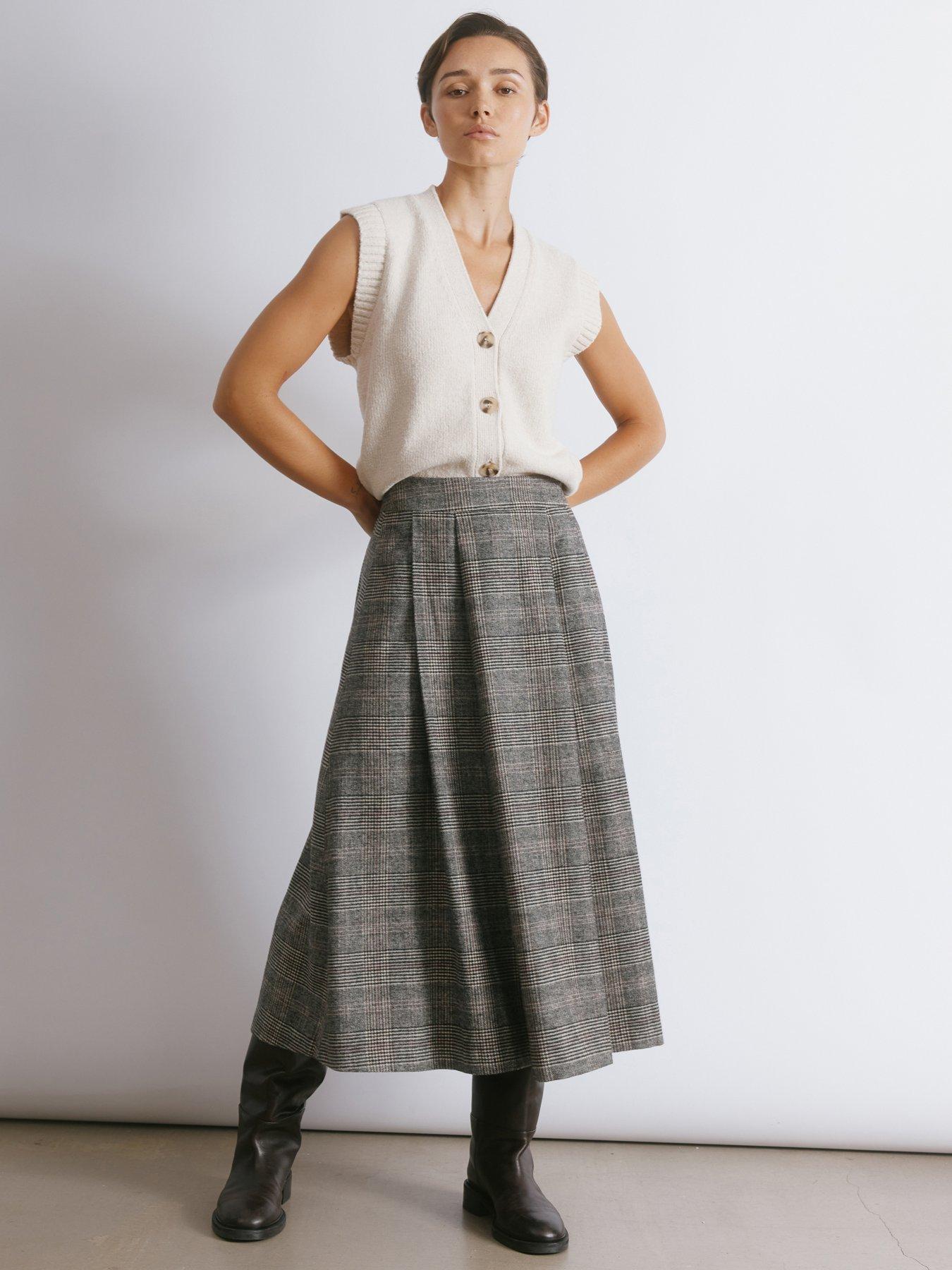 albaray-check-pleat-midi-skirt-greyfront