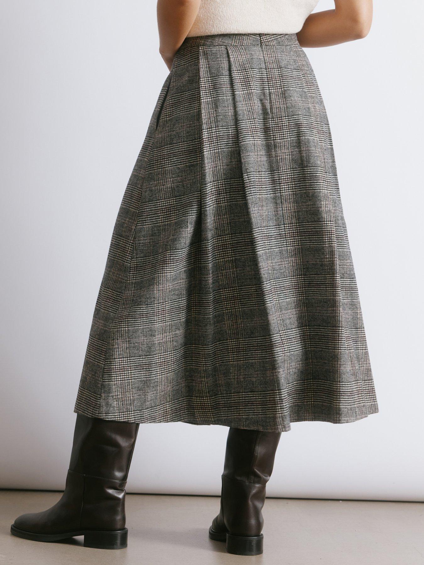 albaray-check-pleat-midi-skirt-greystillFront