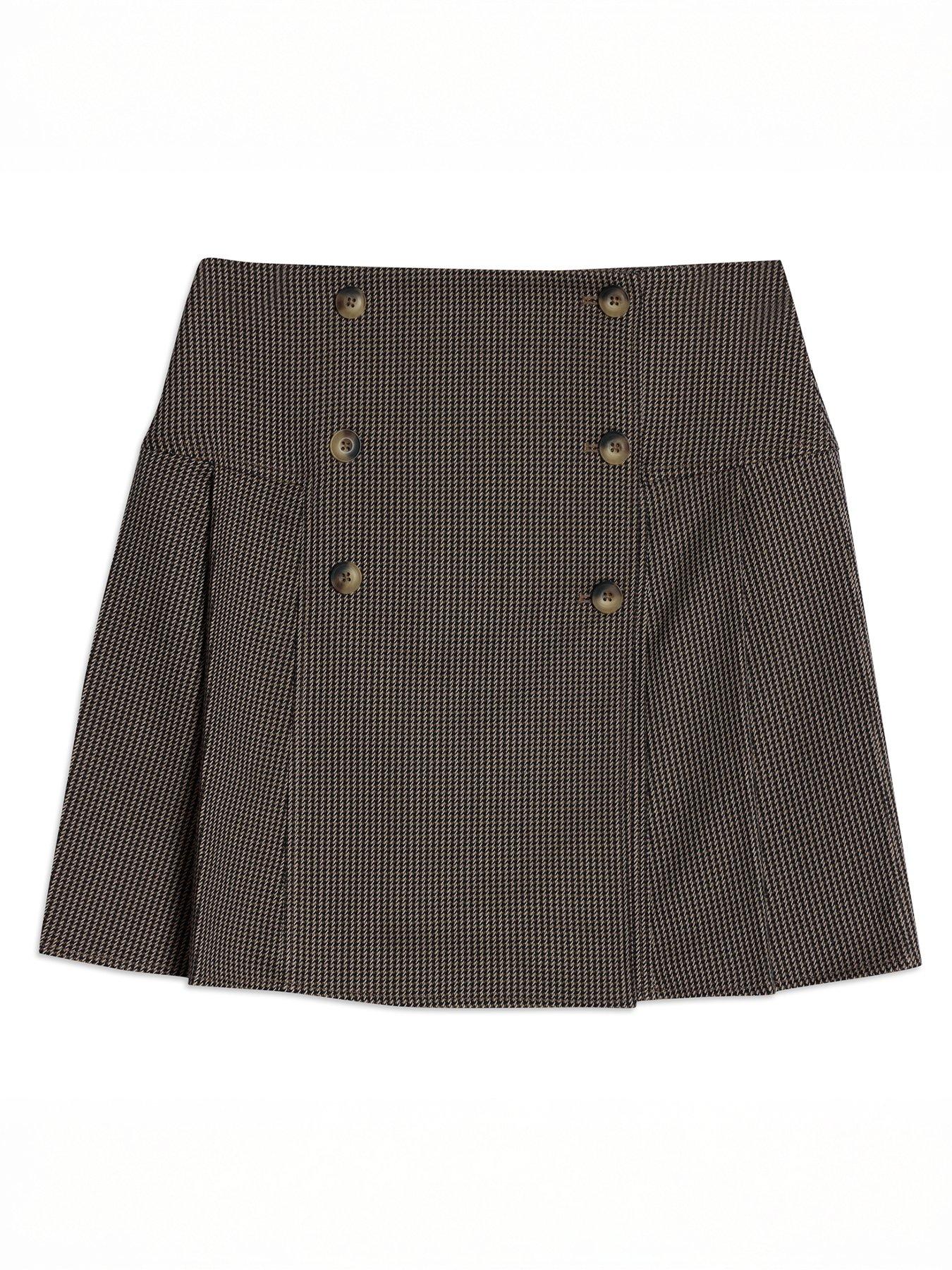 albaray-houndstooth-short-pleated-skirt-browndetail