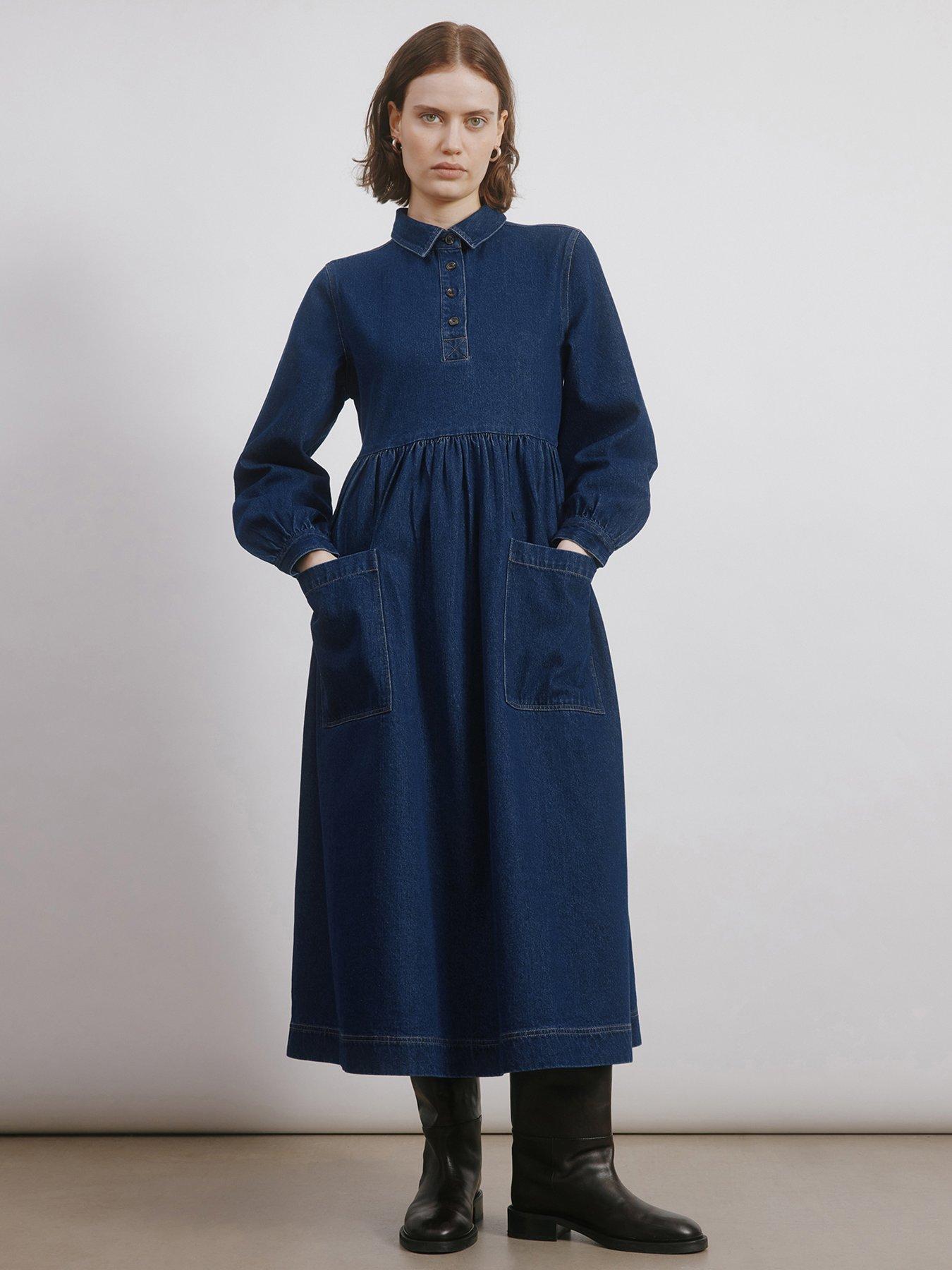 albaray-denim-placket-midi-dress